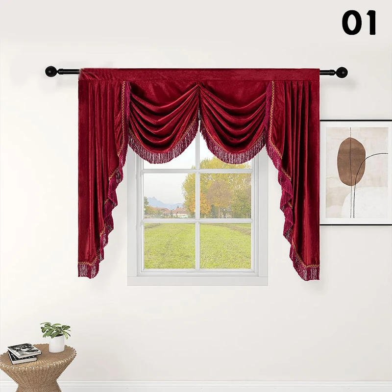 Luxury European Style Valance Tassel Wave Valance Velvet Short Curtain Head Living Room Bedroom Wedding Party Background Decor