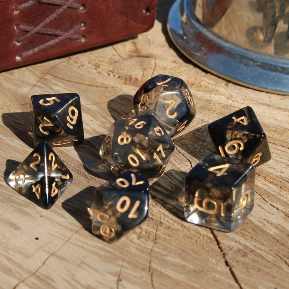 7Pcs/Set Black and Clear Dice for DND Dungeons and Dragons Table Games D&D RPG Tabletop Roleplaying