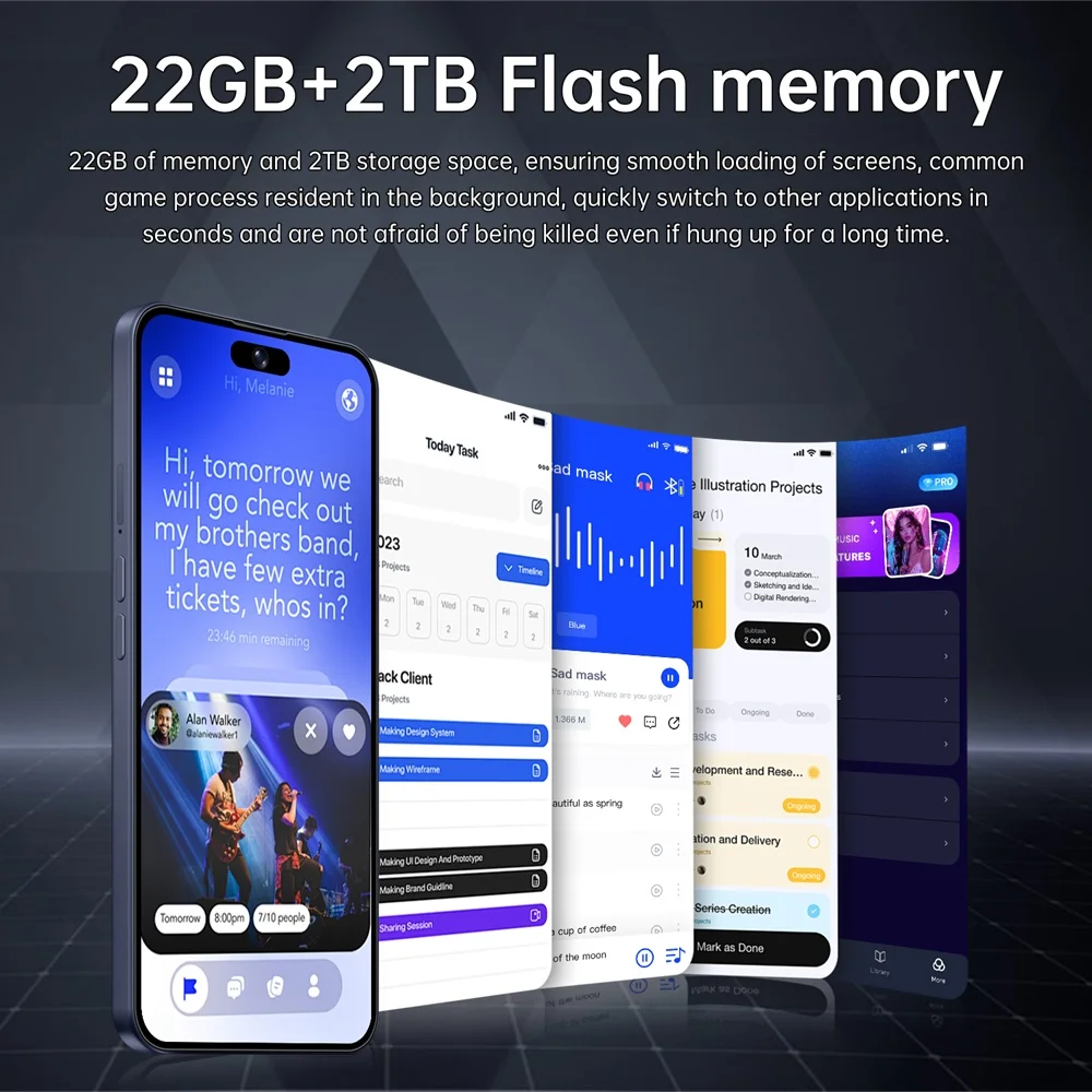 K-Touch I17 Pro Max Mobile Phones 7.3 Inch Smartphone Android 15 Cell Phone 22G+2TB 16+48MP Camera 5G Dual Card Dual Standby 7800mAh Face Unlocked Cellphones
