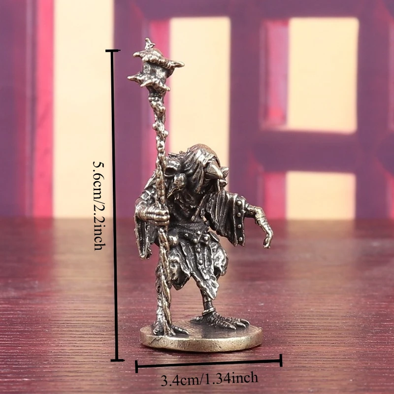 Brass Bird Human Wizard Figurine Vintage Fantasy Sorcerer Mini Statue Desktop Ornament Tabletop Collectible Craft Gift