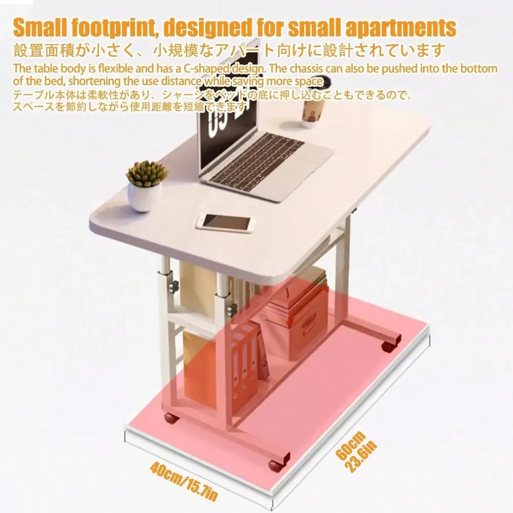 Drawing Table MultiFunctional Mobile HeightAdjustable Table, Movable Computer Desk With Storage Shelf, Small Desk Craft Table,