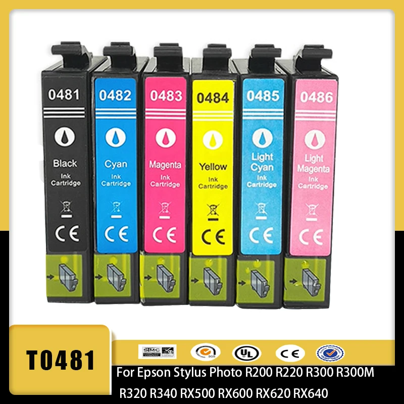 Vliaxh 6 Color Compatible Ink Cartridges for T0481 T0482 T0483 T0484 T0485 T0486 Stylus R290 R200 R300 RX500 RX620