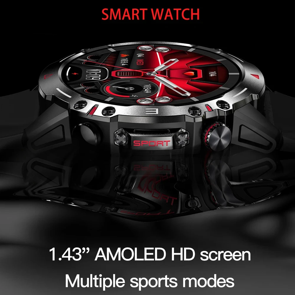 2024 AMOLED Smart Watch Men Bluetooth Call 410mAh 1.43inch Full Touch Screen NFC Heart Rate IP68 Waterproof Sport Smartwatch