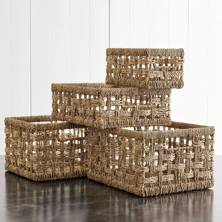 

Nordic hollow straw storage basket Snack beverage sundries basket Japanese simple hand-woven storage box