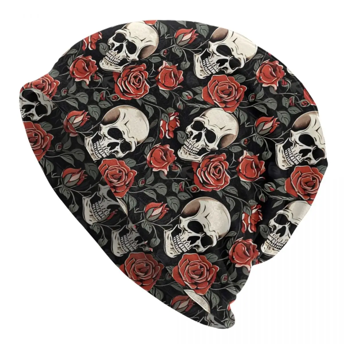 Skull And Roses Men Women Thin Beanies Windproof Ski Cap Double Layer Fabric Bonnet Hat