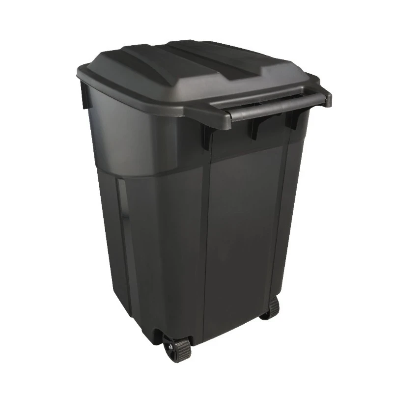 

(2 pack) 45 Gallon Wheeled Heavy Duty Plastic Garbage Can, Attached Lid, Black