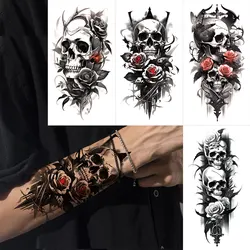 Waterproof Temporary Tattoos for Men Women Skeleton Scary Tattoo Stickers Fake Tattoo for Halloween Arm Body Decor