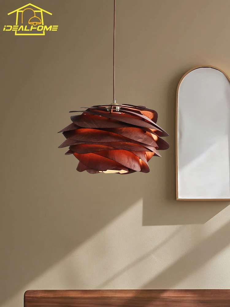 

Japanese Wabi-sabi Retro Solid Wood Roses Pendant Lights LED E27 Warm Designer Hanging Lamp Restaurant Bedroom Aisle Balcony Bar