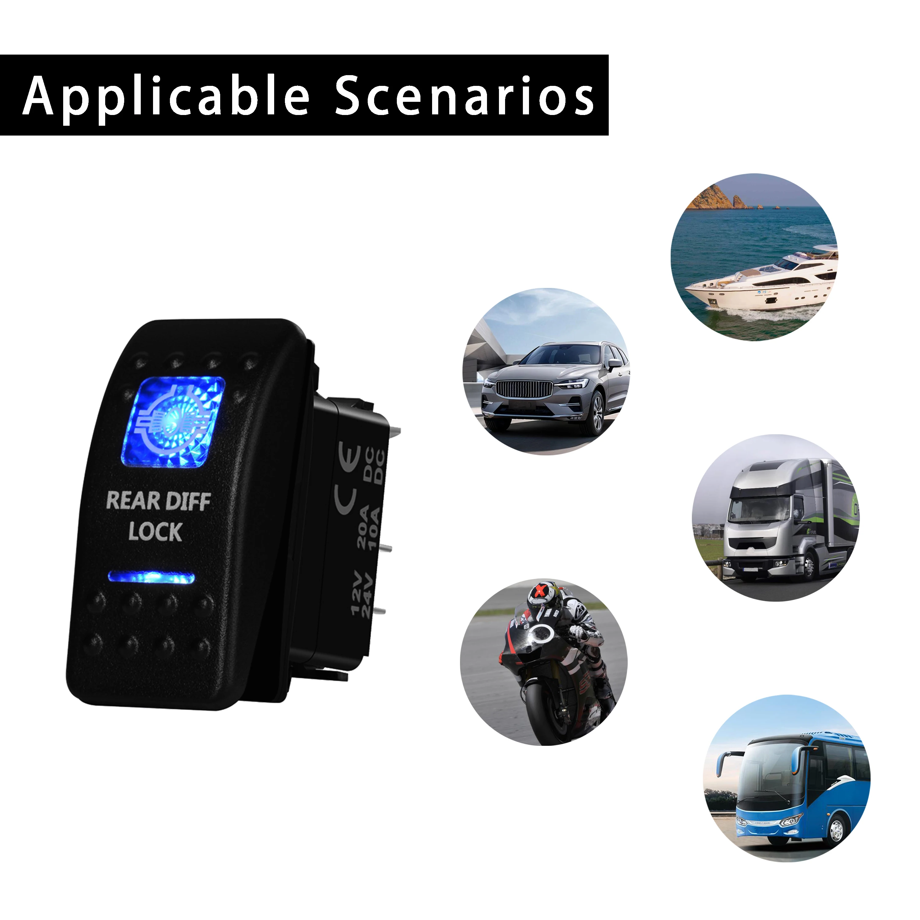 Rear Diff Lock Rocker Switch 12v/24v Blue Led SPST 5P ON OFF For Car Marine Boat IP66 NARVA Carling ARB Style Auto Camper Parts