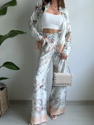 Women Pants Set Blouse Straight Trousers Floral Print Two Piece Set Shirt Set Dashiki African Clothes Summer Top Matching Sets