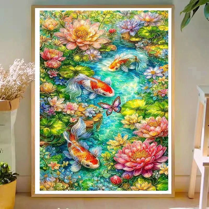 

11CT 9CT Fishes Flowers Embroidery DIY Printed Kits Cross Stitch Cotton Needlework Sets Crafts With Needles