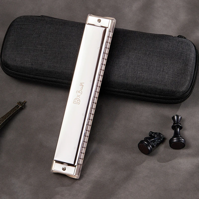 

JDR Tremolo Harmonica 24-Hole Armonica Professional Mouth Organ C Key Transparent ABS Comb Key of C Harp for Beginner Instrument