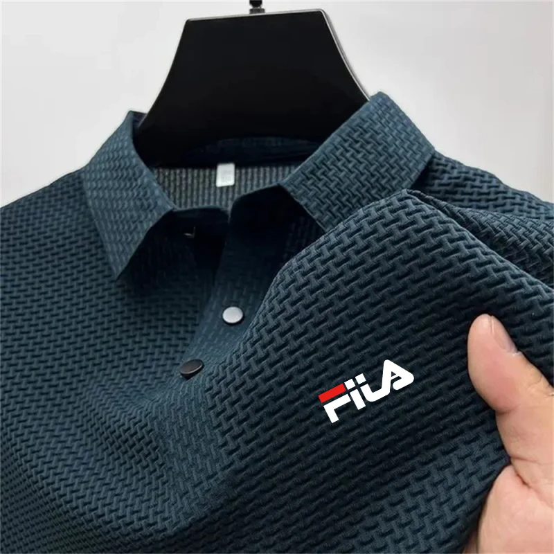 

Summer Men's Breathable Business Casual Polo Shirt Comfortable Solid Color with Bone Flower Design Fashionable Versatile Top