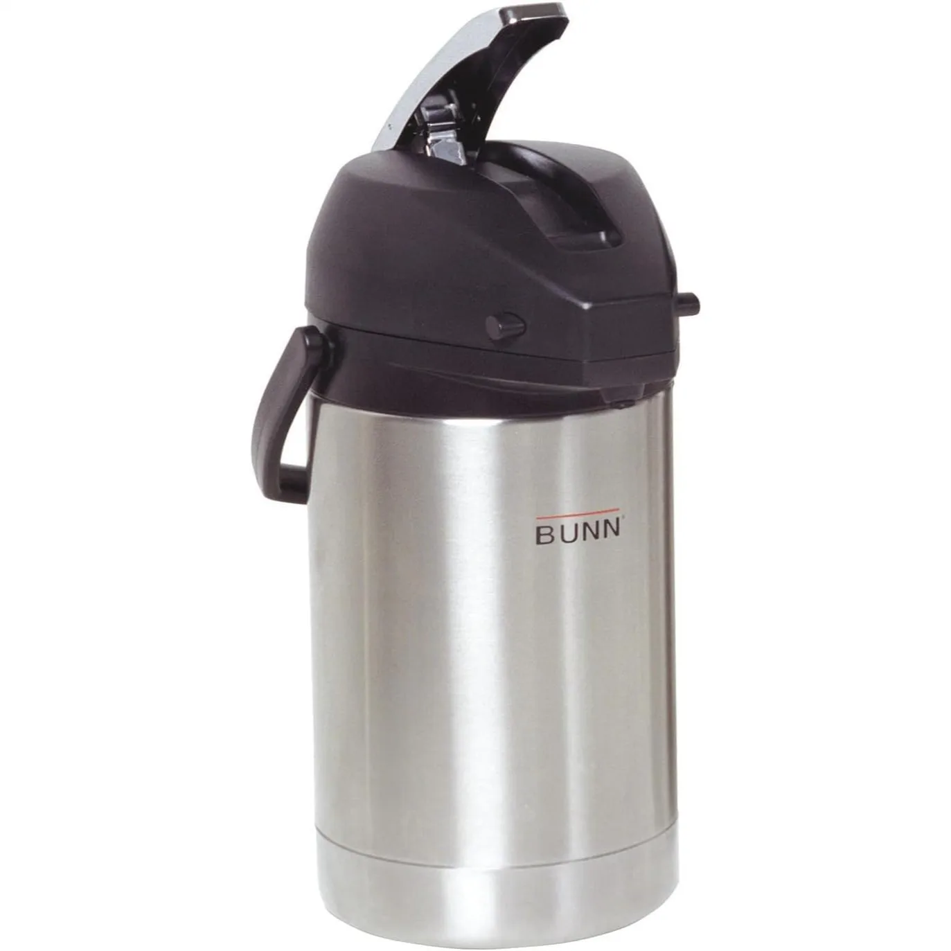 

Stainless Steel 2.5L Lever-Action Airpot for Hot Coffee with Brew-Through Lid