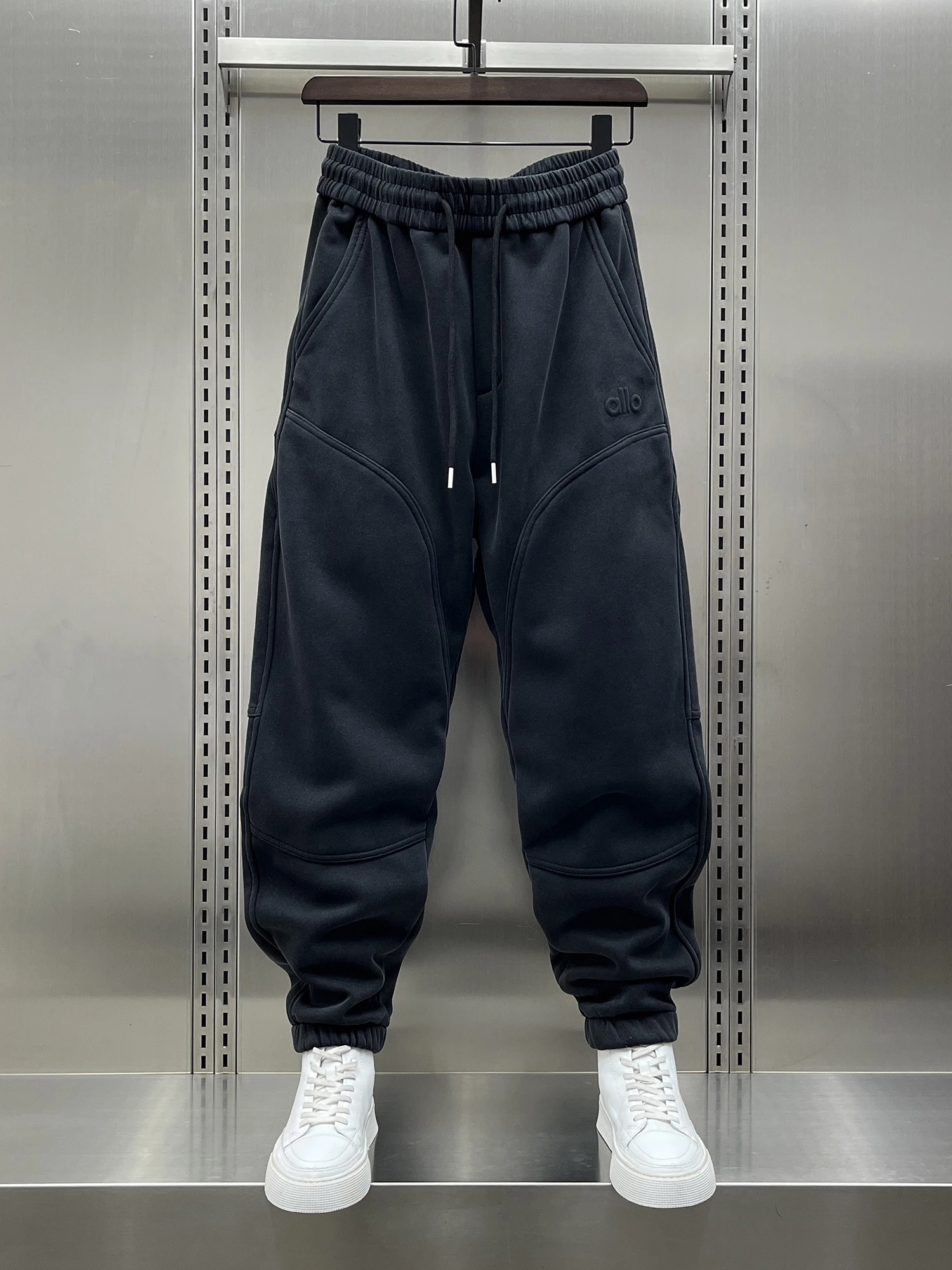 

Men's Fce Lined Loose Fit Bla Spliced Harajuku Sle Sports Pants Autumn Winter Casual Trousers Slimming Effect