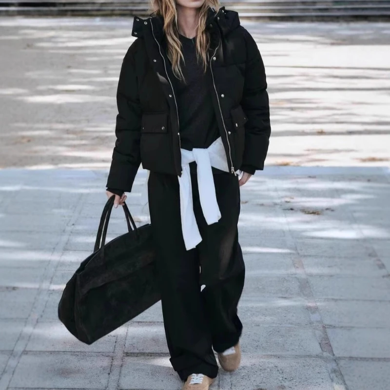 

Winter 2025 New Women's Simple Fashion Hooded Fluffy Warm Cotton Jacket Jacket