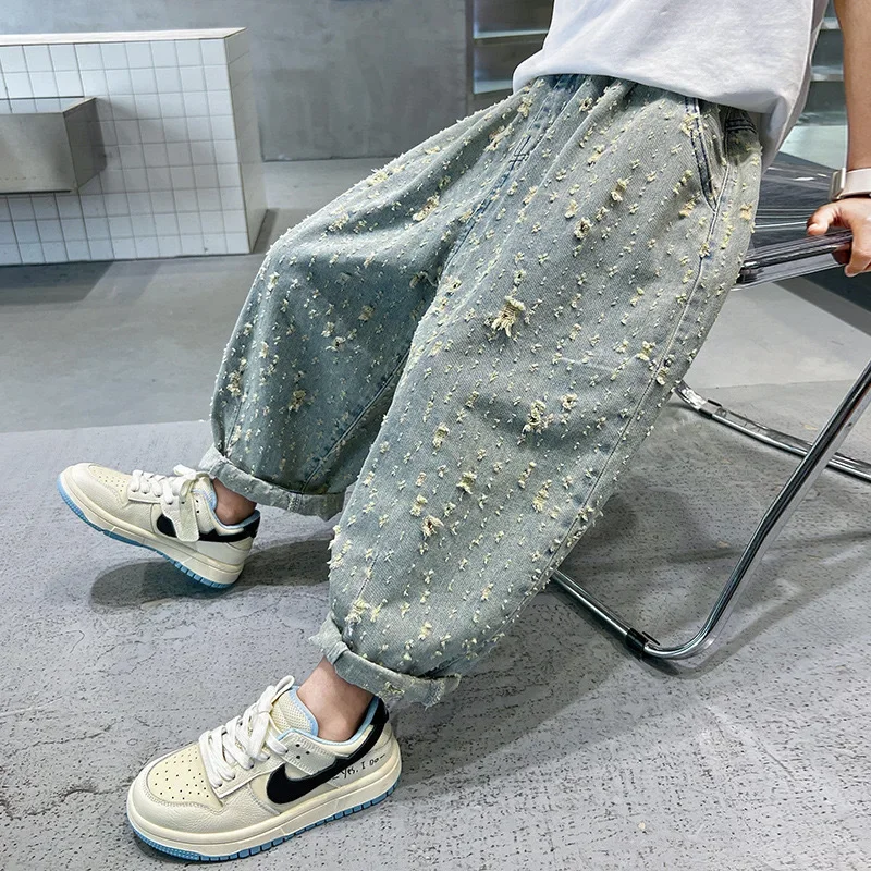 New 2025 Boys Fashion Jeans Long Trousers Child Classic Ripped Loose Denim Pants Teen Spring Autumn Casual Clothing for 2-10T