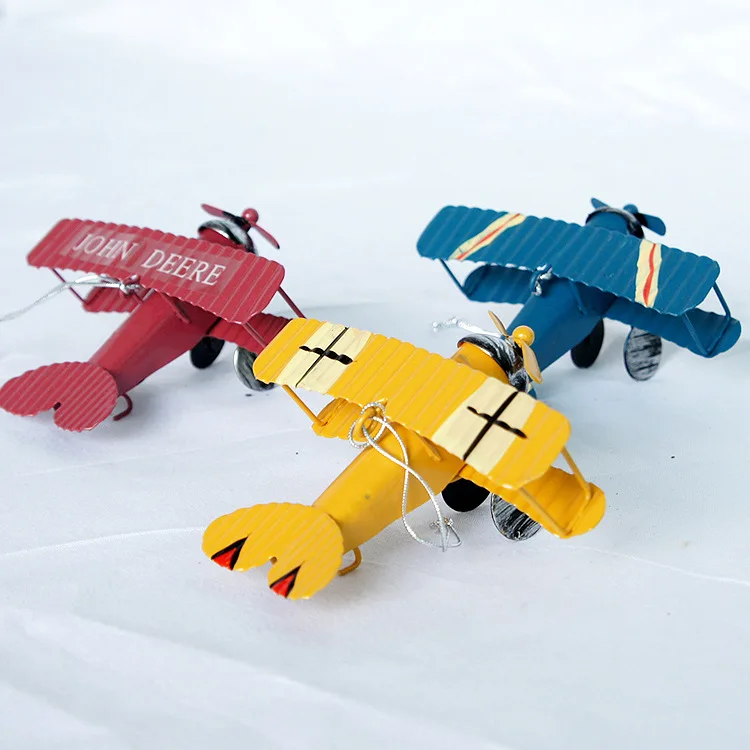 

Mini retro biplane ornaments home decoration iron airplane model mini airplane children's table ornaments holiday gifts