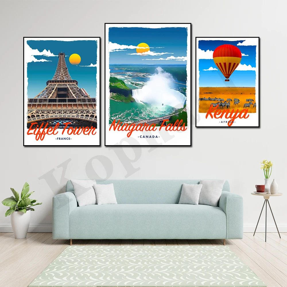 Niagara Falls Kenya Riviera Maya France Crete Luxor Andalusia La Concha. City Travel Scenery. Home Wall Decor Canvas Painting