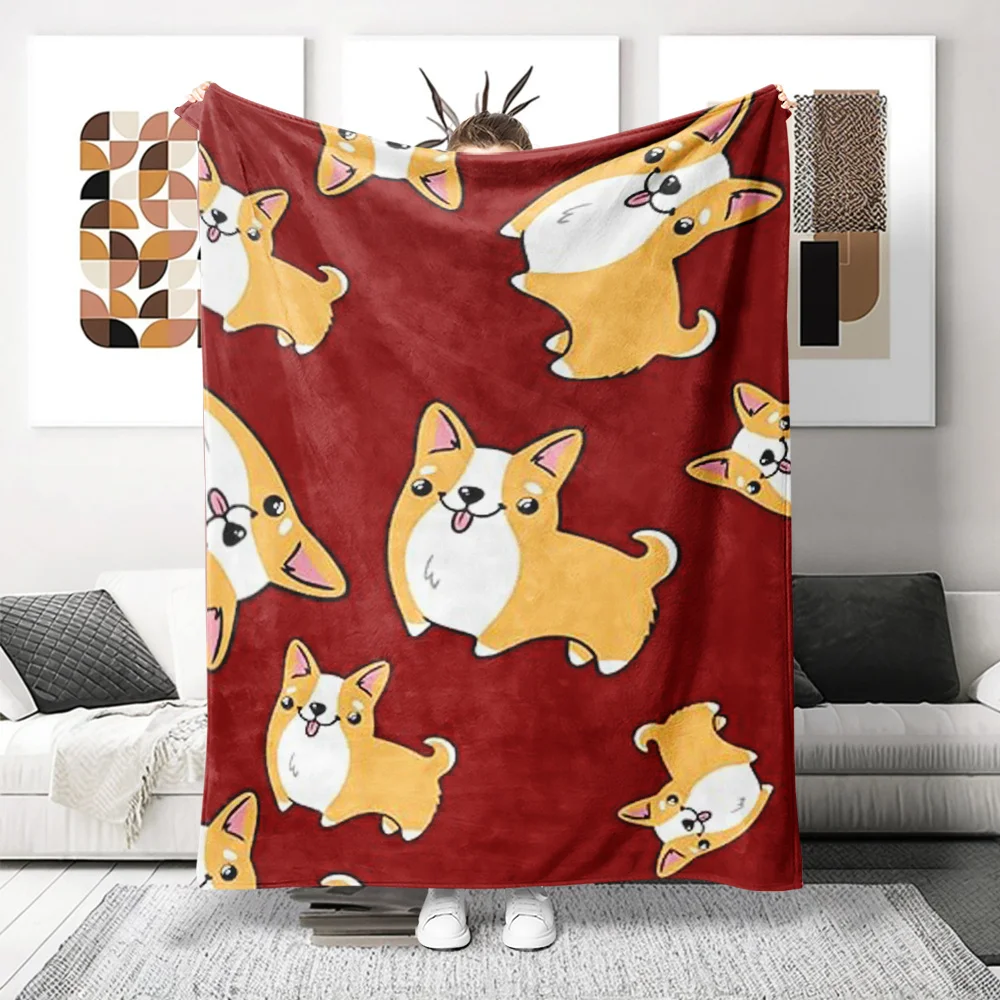 Cute Corgi Dog Print Throw Blanket Cozy Pet Lover Couch Throw Fall Winter Decorative Fleece Blanket Gift for Dog Owner