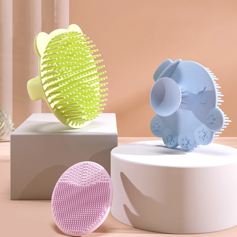 Silicone Shampoo Brush for Baby Infant Bathing Soft Boys Kids Small Shower Brush Head Hair Washing Massage Brushes Wipe Comb