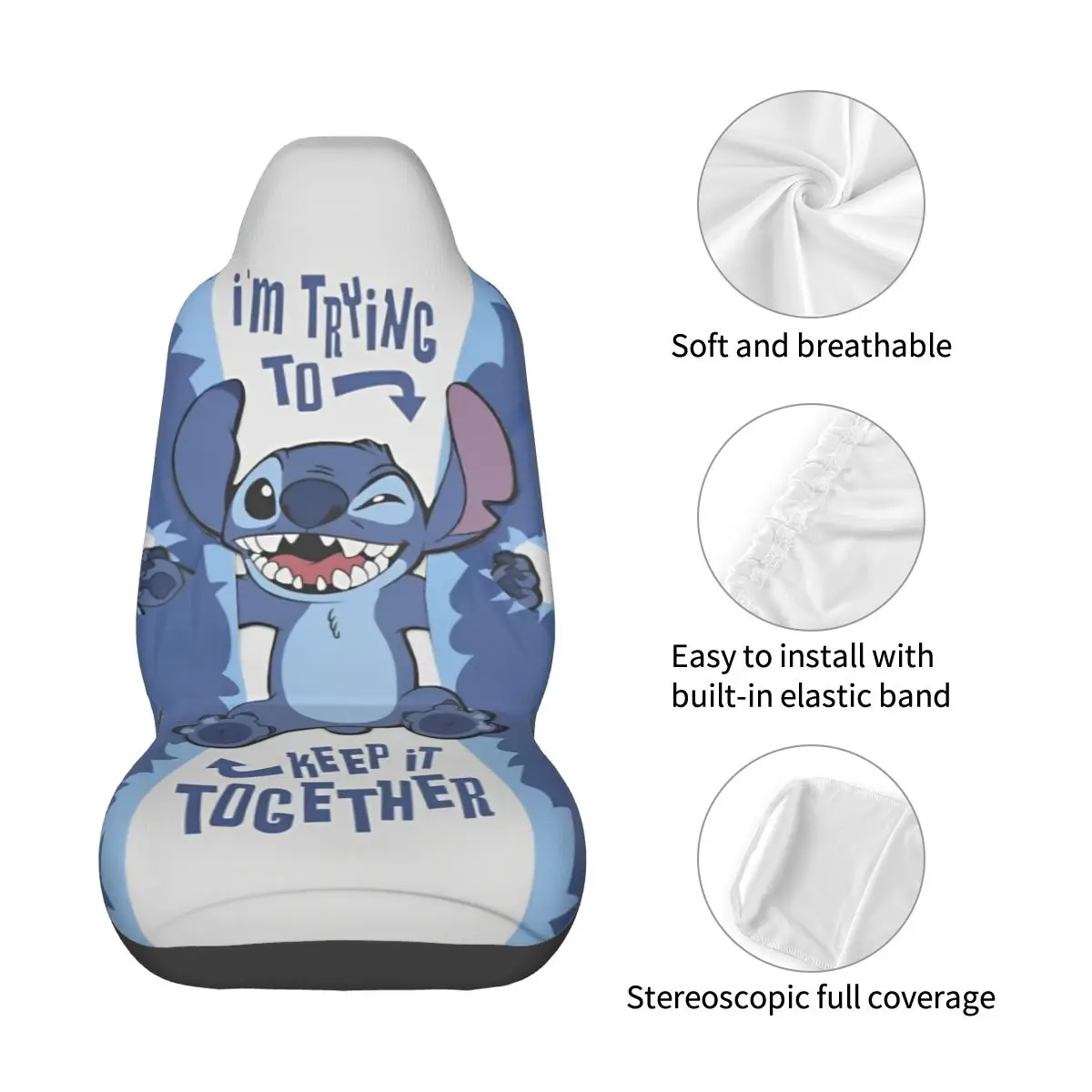 غطاء مقعد السيارة من Stitch and Angel، أغطية مقاعد مرنة على شكل رسوم متحركة أنيمي، مفردة عالمية مناسبة للشاحنات والسيارات والسيارات