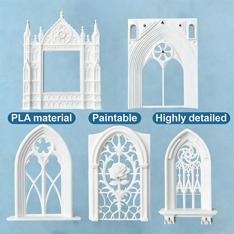 

Миниатюрная готическая оконная модель для кукольного домика в масштабе 1:12, 3D-декор для архитектурных сцен, универсальный аксессуар для различных кукол