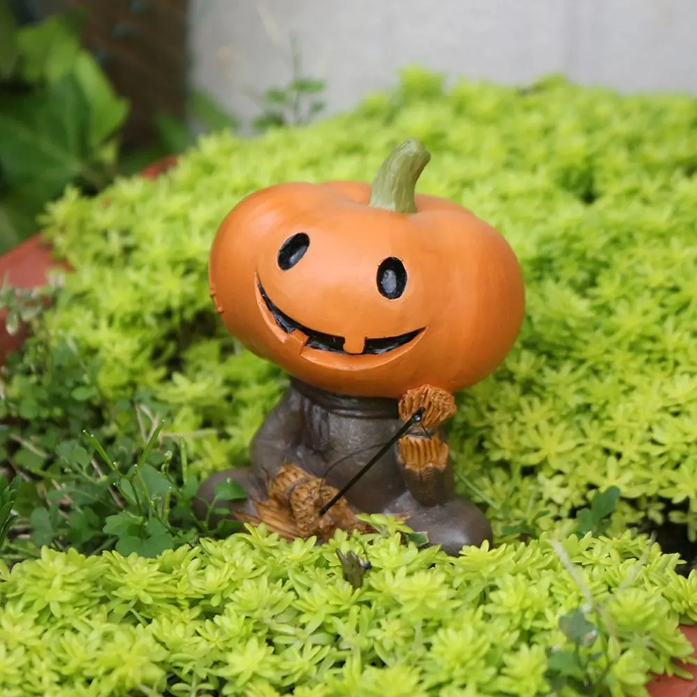 

Funny Resin Pumpkin Scarecrow Fishing Statue Cartoon Cute Pumpkin Elf Sculpture Waterproof Creative Miniatures Figurine Rockery