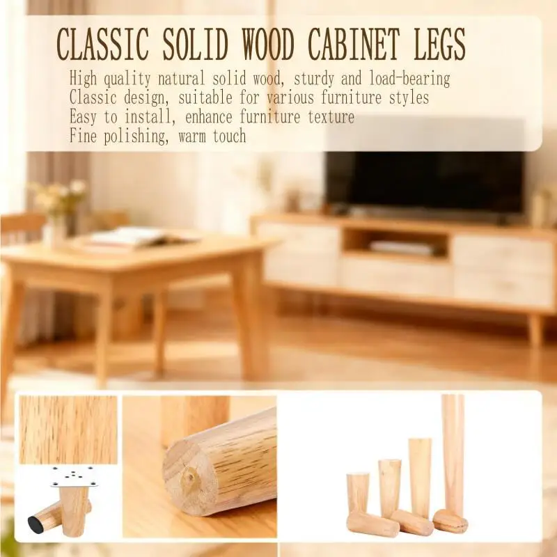 4Pcs Wooden FurnituresFeet, Oblique & Straight Design, Non-Slips Durables Legs for Chair, Table, Sofa & Cabinet Replacement
