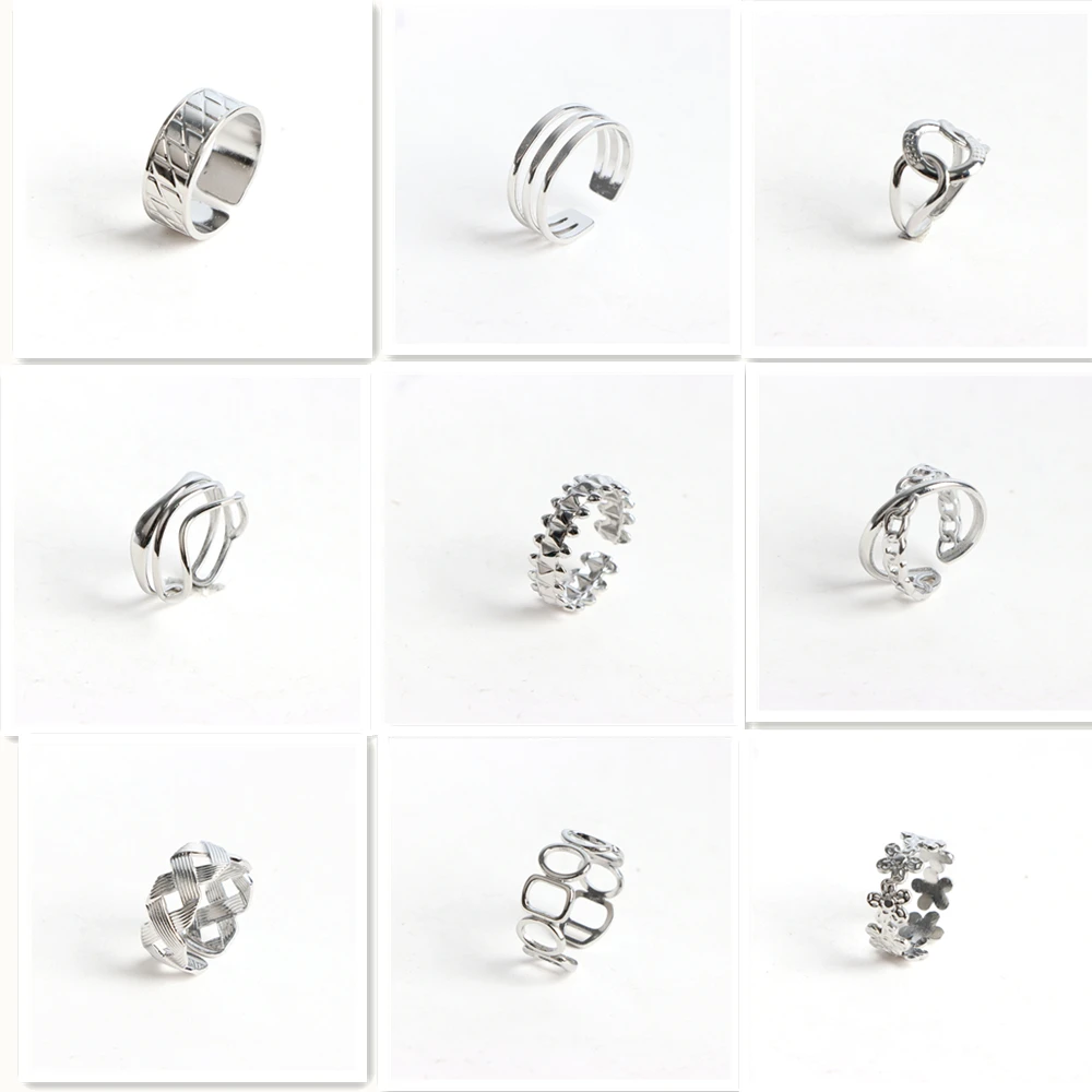 20pcs/lot Fashion Simple Stainless Steel Open Silver Gold Color Ring Jewelry For Women Men Mix Style