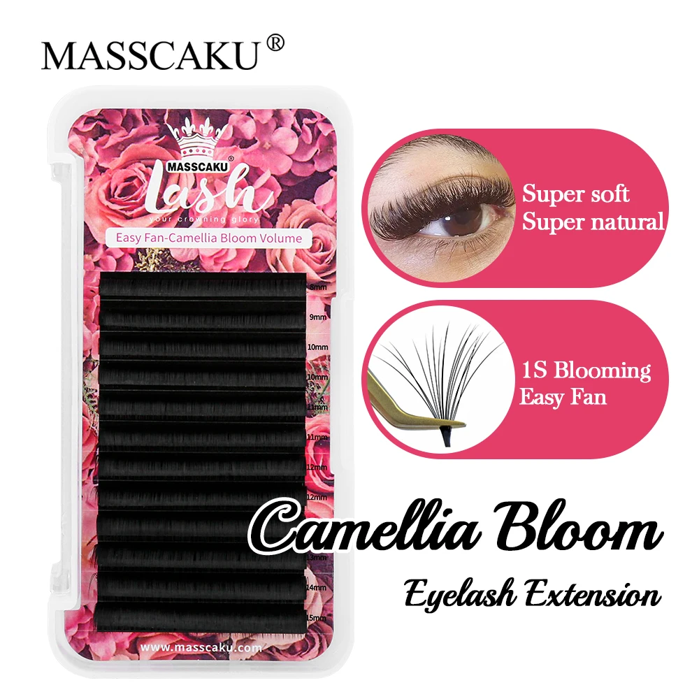 

Customized Private Label Easy Fanning Lash Extensions Matte Black Camellia Blooming False Eyelashes for All Occasion Makeup Use