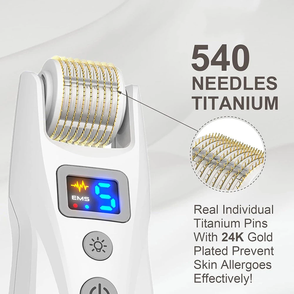 Bio roller G5 540 Titanium Microneedling With LED Lights And EMS Derma Roller for Hair Growth & Skin Care Micro Needling Roller