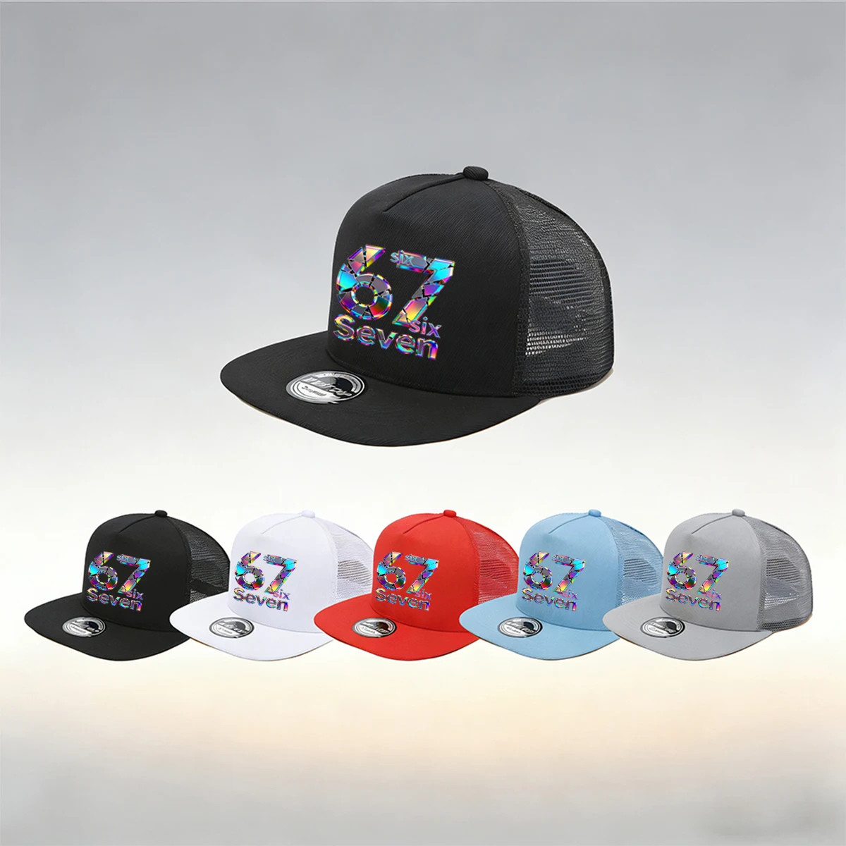 1/2PC Breathable Flat Brim 67 Hat, One Size, Holographic Laser Print, Trendy Cyber Street Style for Daily Wear