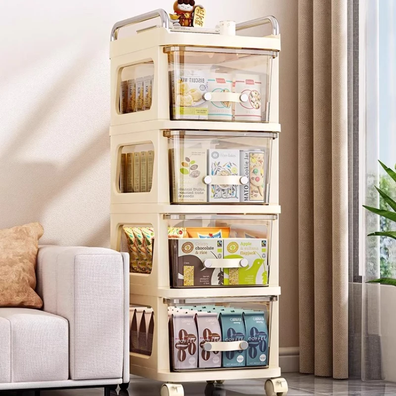 

Modern Stackable Organizer, Large Storage Cabinet with Wheels, Clear Living Room Storage Box, Dustproof Home Solution