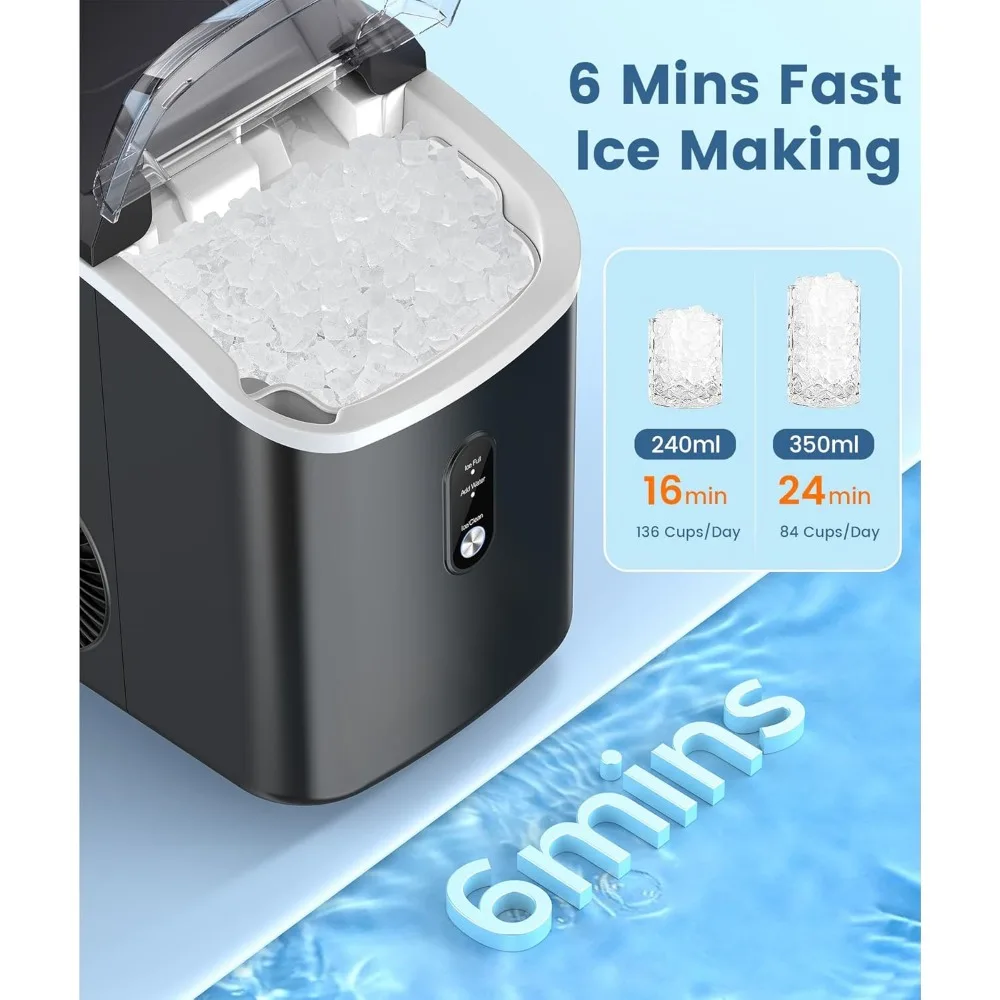 Nugget Ice Makers Countertop, Pebble Ice Maker Machine with Soft Chewable Ice, 34Lbs/24H, Self-Cleaning, One-Click Operation