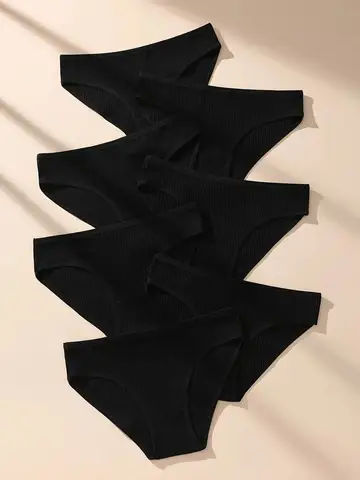 7Pcs/Set Women Panties Striped Briefs Women Underwear Low Waist Cotton Panty Sexy Solid Underpants Black Female Lingerie S-XXL