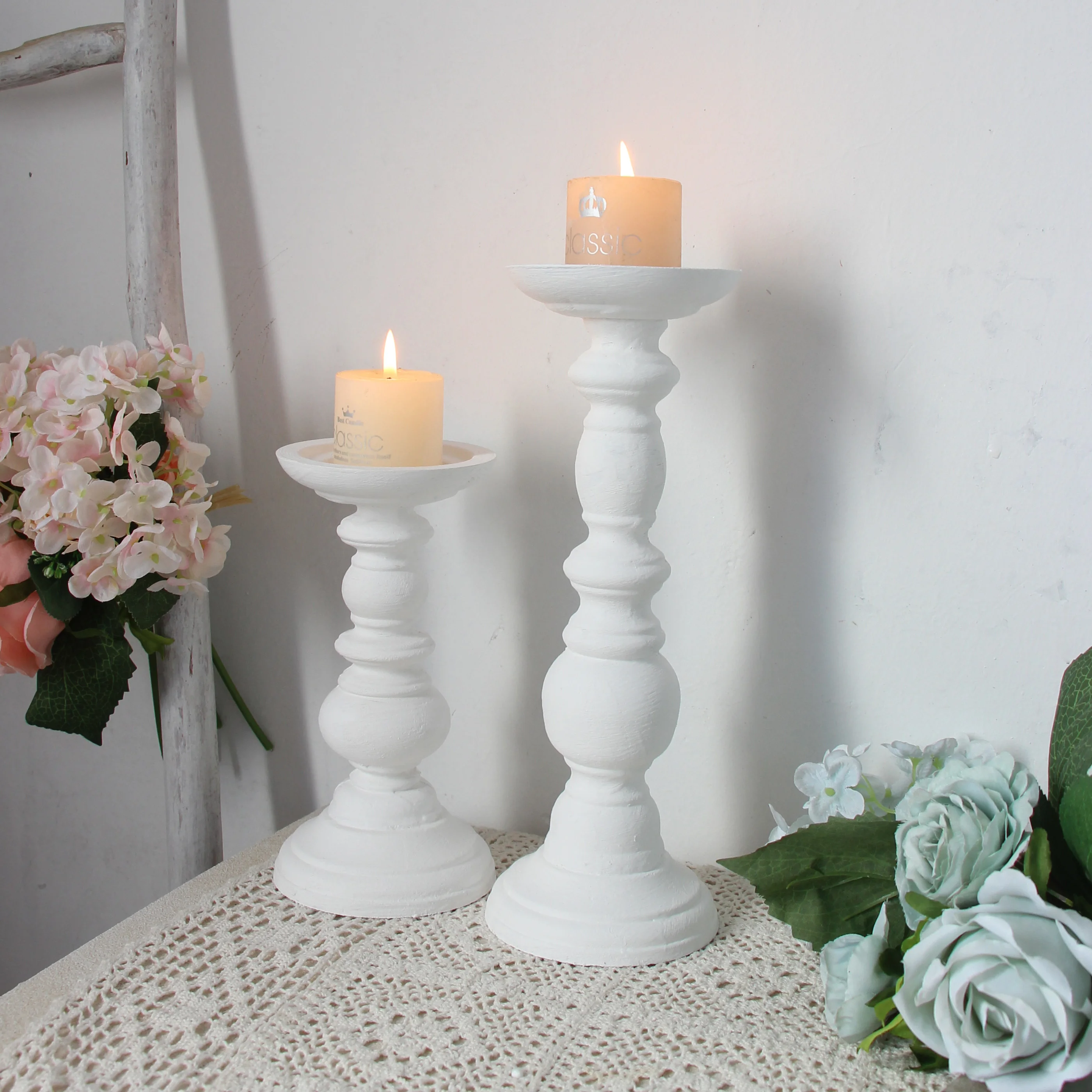 White set Wooden Candlestick Succulent Plant Pot Tray Candle Holder Table Desktop Decoration Rustic Wedding Holiday Decor