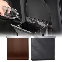 Leather Car Trash Bag Waterproof Auto Backseat Hanging Auto Trash Can Bucket Vehicle Waste Bin For Tesla Model 3 Y X