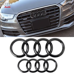 For Audi Logo Q3 TT Mk2 A3 8V 8P S5 S3 A1 A4 B8 A5 Q5 RS Q7 A7 A6 R8 Car ABS Badge Front Middle Rings Grille Cover Trunk Sticker