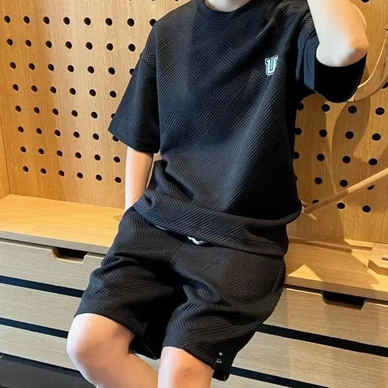 Summertime Stylish Casual Sports Suit Gentleman Short-sleeved T-shirts Male Couple Waffle Shorts A Complete Set of Sleepwear