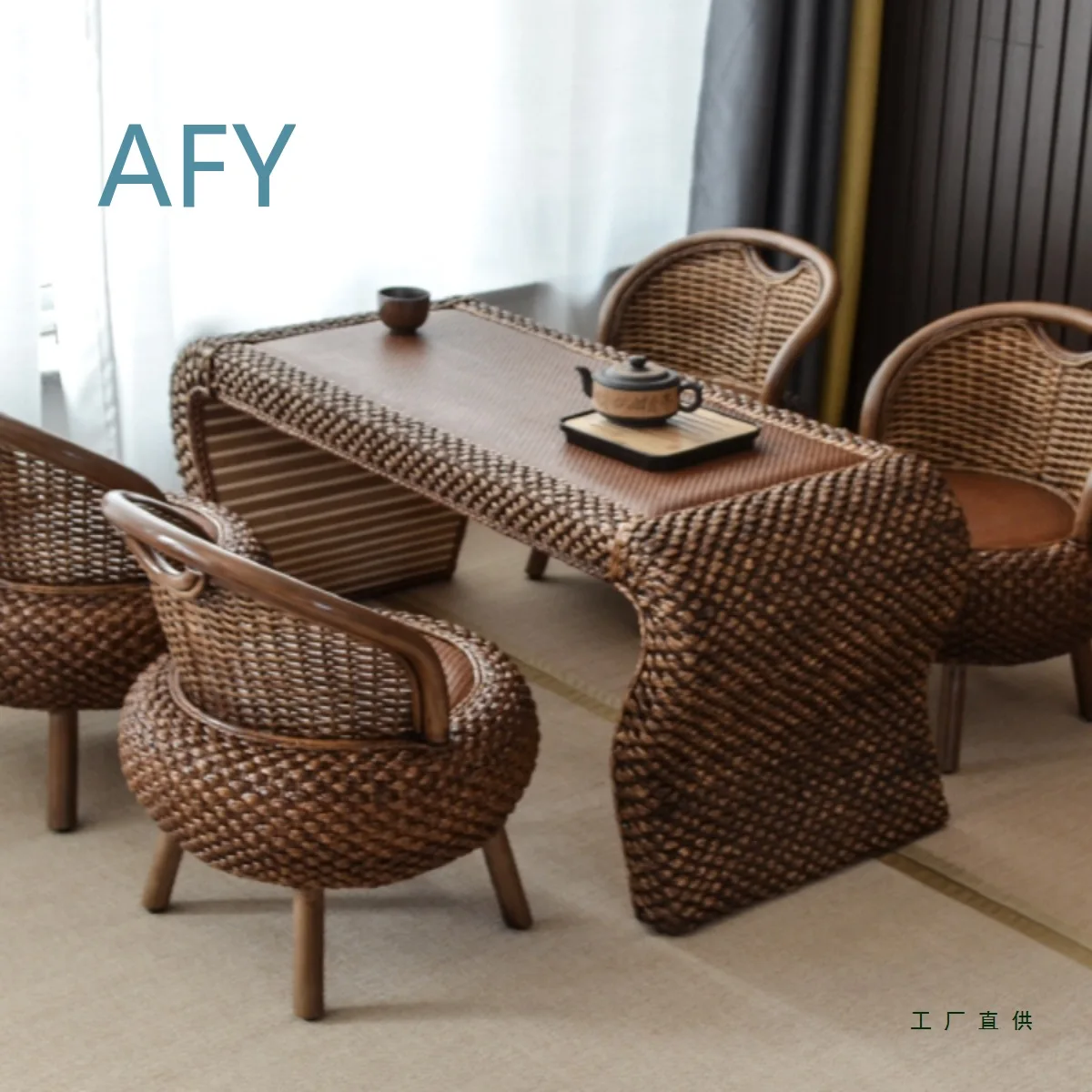Wicker Balcony Table and Chair Set for Small Spaces Zen Tea Table for Home Use Minimalist Kung Fu Tea Table Tea Ceremony