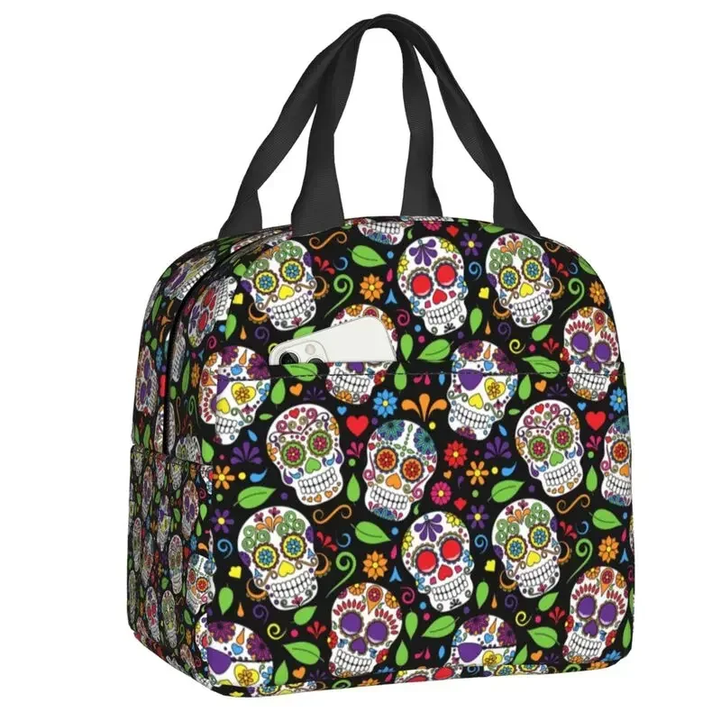 Catrina Sugar Skull Insulated Lunch Box for Women Terror Gothic Thermal Cooler Lunch Bag Work School Picnic Food Container Tote