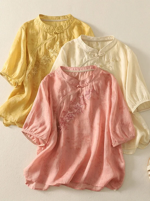 

Новый китайский женский костюм большого размера с художественной вышивкой ort Sve irt с воротником-стойкой, чайный костюм, топ, летняя мода