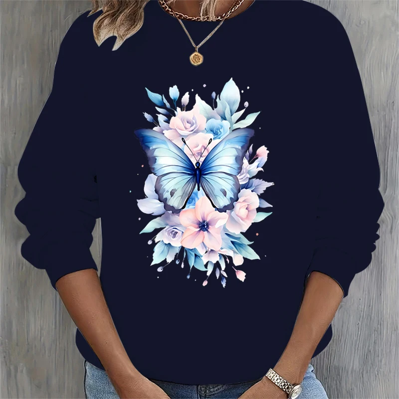 Sweat-shirt Vintage pour Femme, Design Papillon et Fleur, à la Mode, Interconnexion, Amoureux des Papillons Floraux