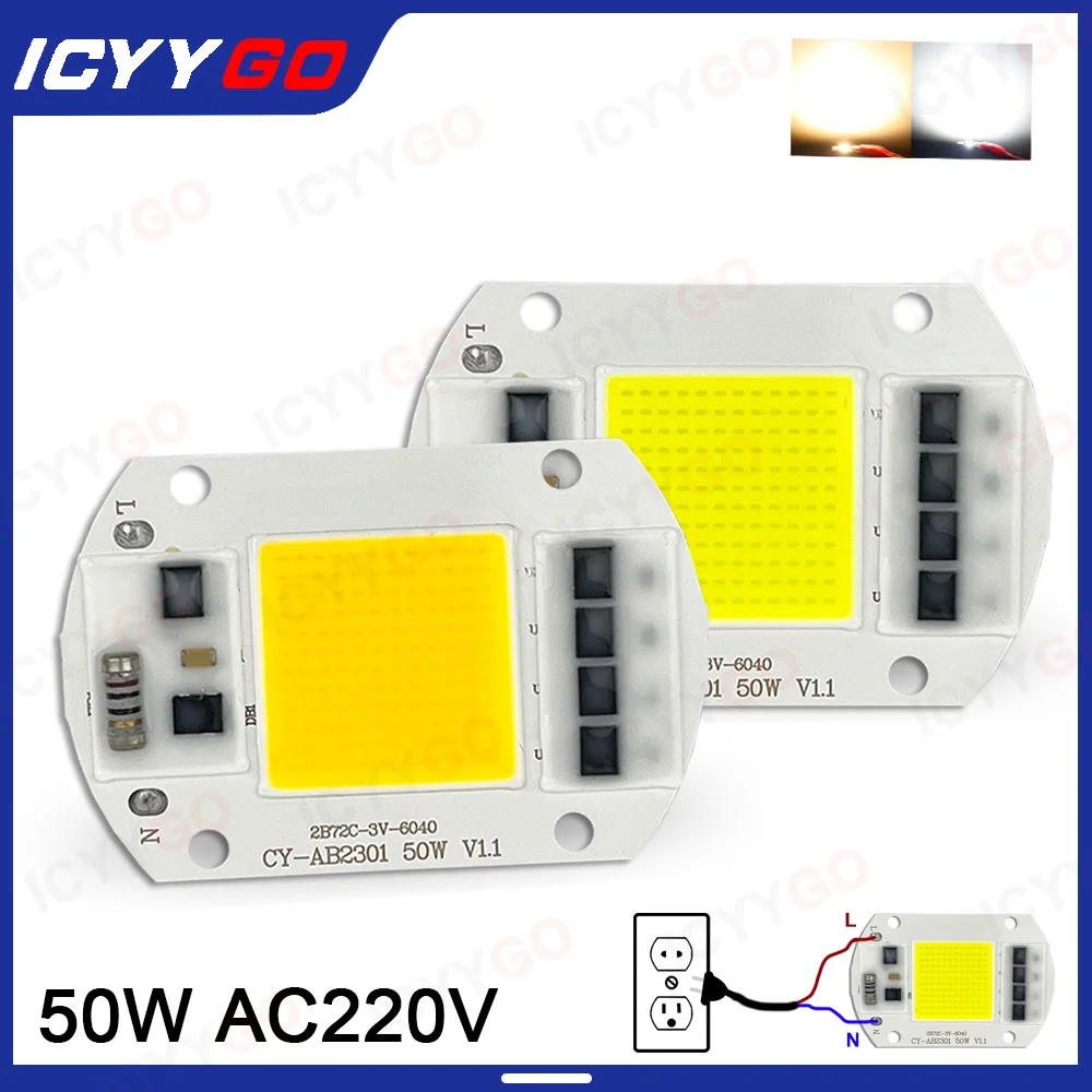 

50W AC 220V COB Module LED Chip Diode Bulb White Light Warm White for Outdoor Focus Spotlight Garden Integrated Lamp Beads