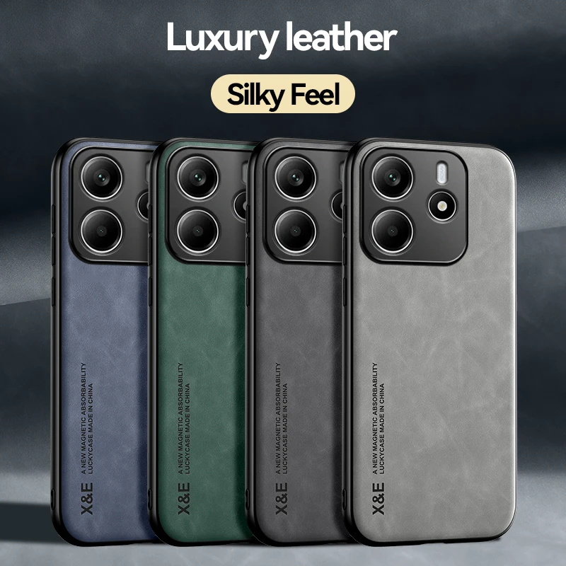 

Phone Case For Xiaomi Redmi Note 14 4G 5G Global Silky Feel PU Leather Texture Built-in Magnetic TPU Frame Plastic Back Cover