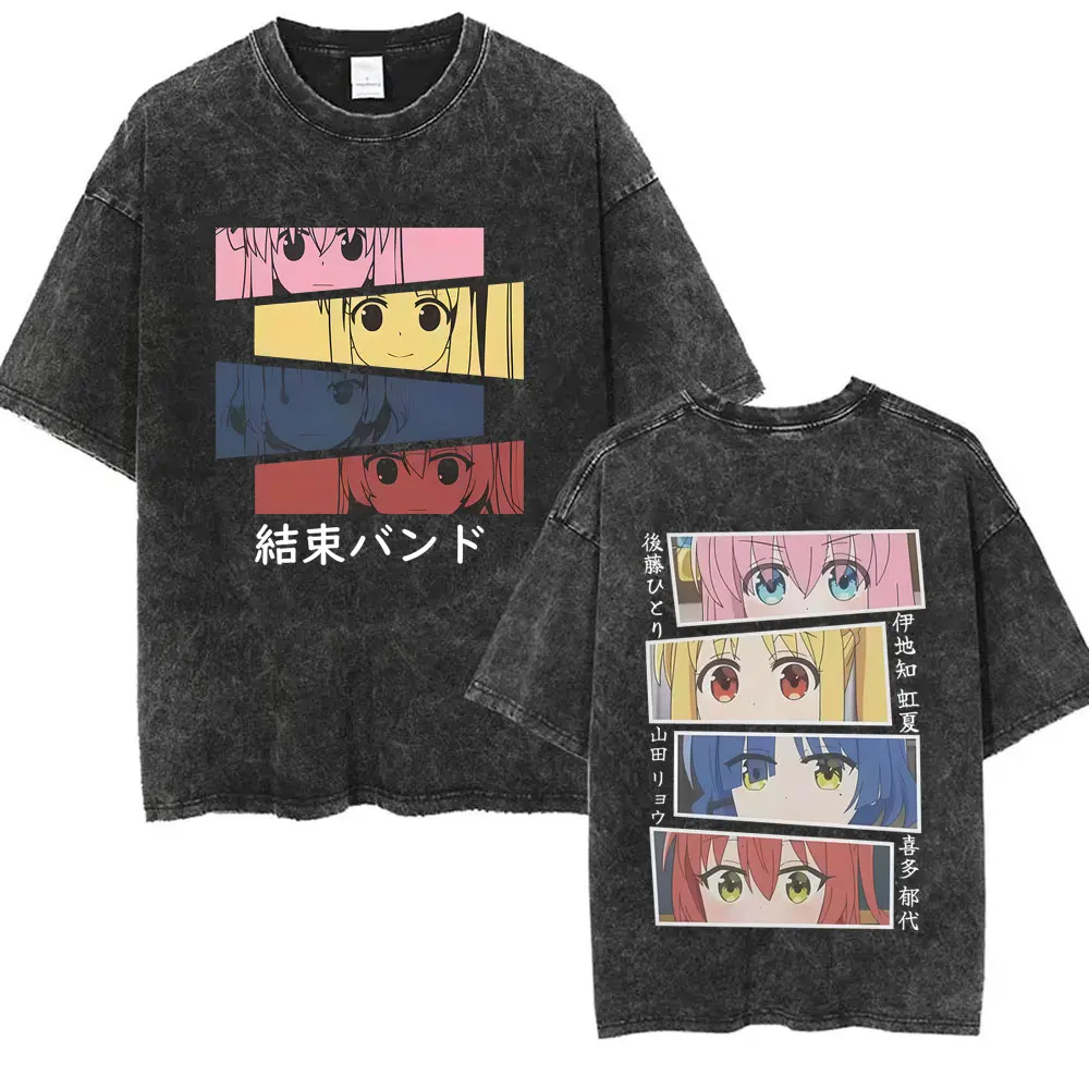

Anime Bocchi The Rock Gotoh Hitori Ijichi Nijika Yamada Ryo Kita Ikuyo Eyes Graphic T-shirt Men Women Vintage Washed Streetwear