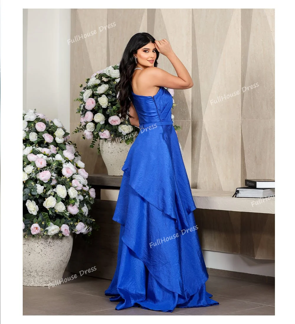 Gaun Malam Pesta Model A-line Berlipit Satu Bahu Klasik Buatan Khusus dengan Rumbai Panjang, Punggung Terbuka, dan Sabuk vestidos