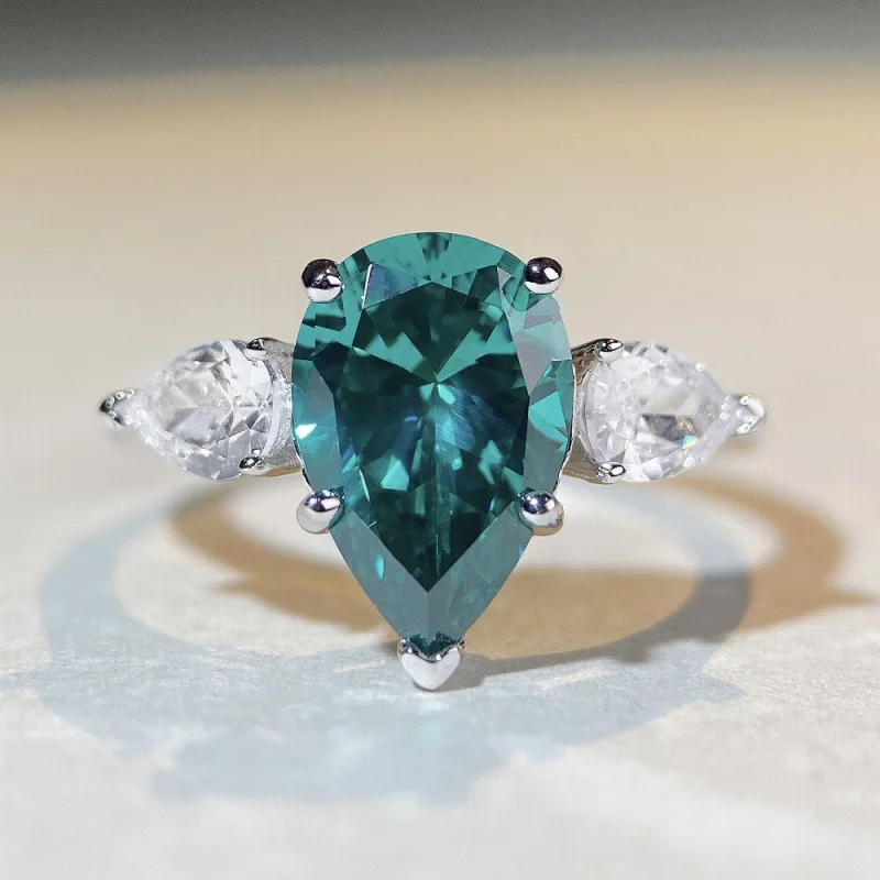MINWEEN Luxury 7ct Lab Green Diamond Ring With 925 Sterling Silver Women's Jewelry Engagement Party Gift