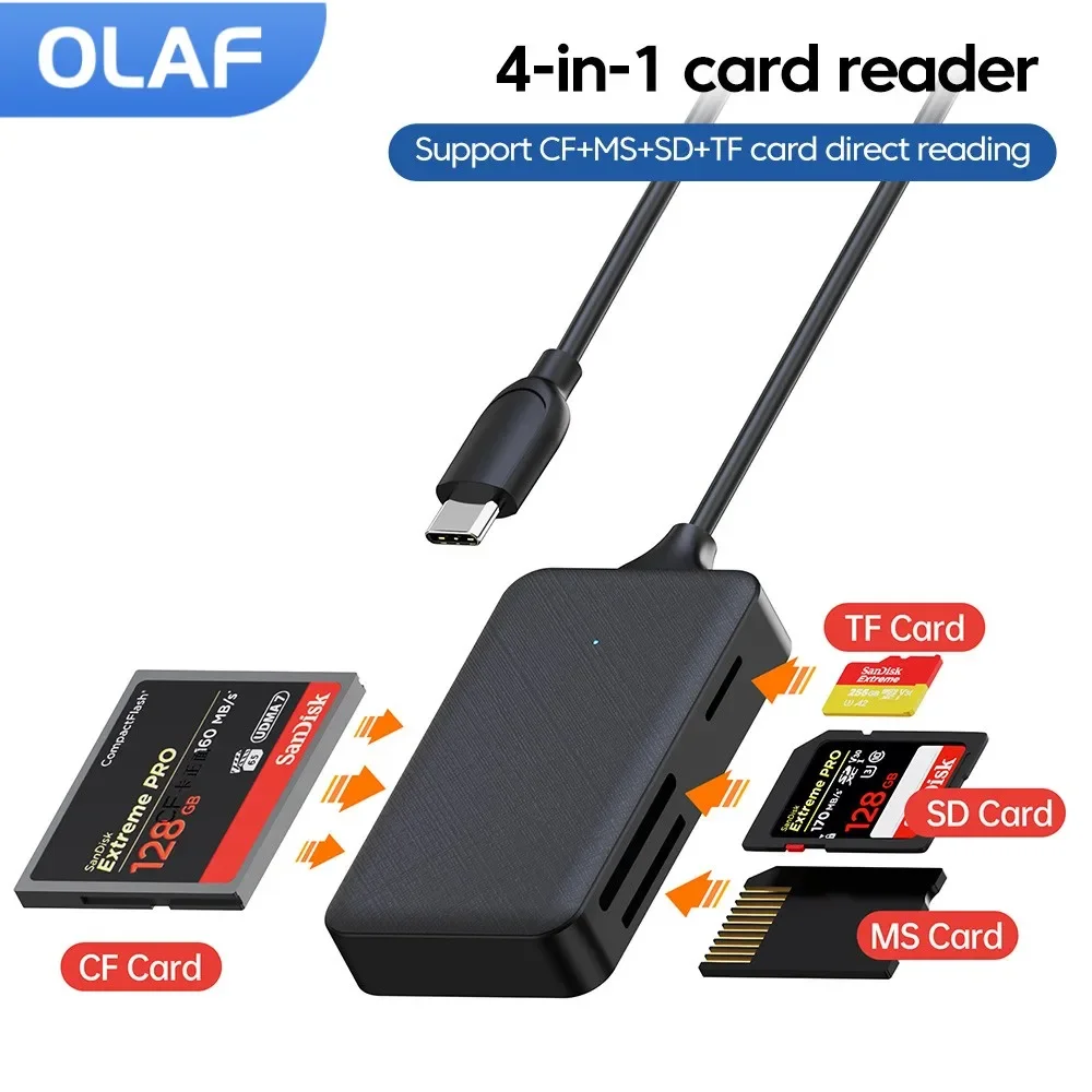 4 in 1 Card Reader USB/Type C to SD/TF/CF/MS Memory Card Reader Adapter For Laptop PC Multi Type C OTG Smart USB Card Reader